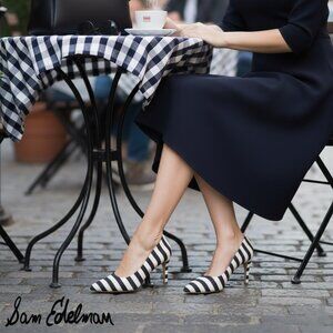 Sam Edelman Hazel Women’s Black and Off White Stripes Heel Pointed Shoes